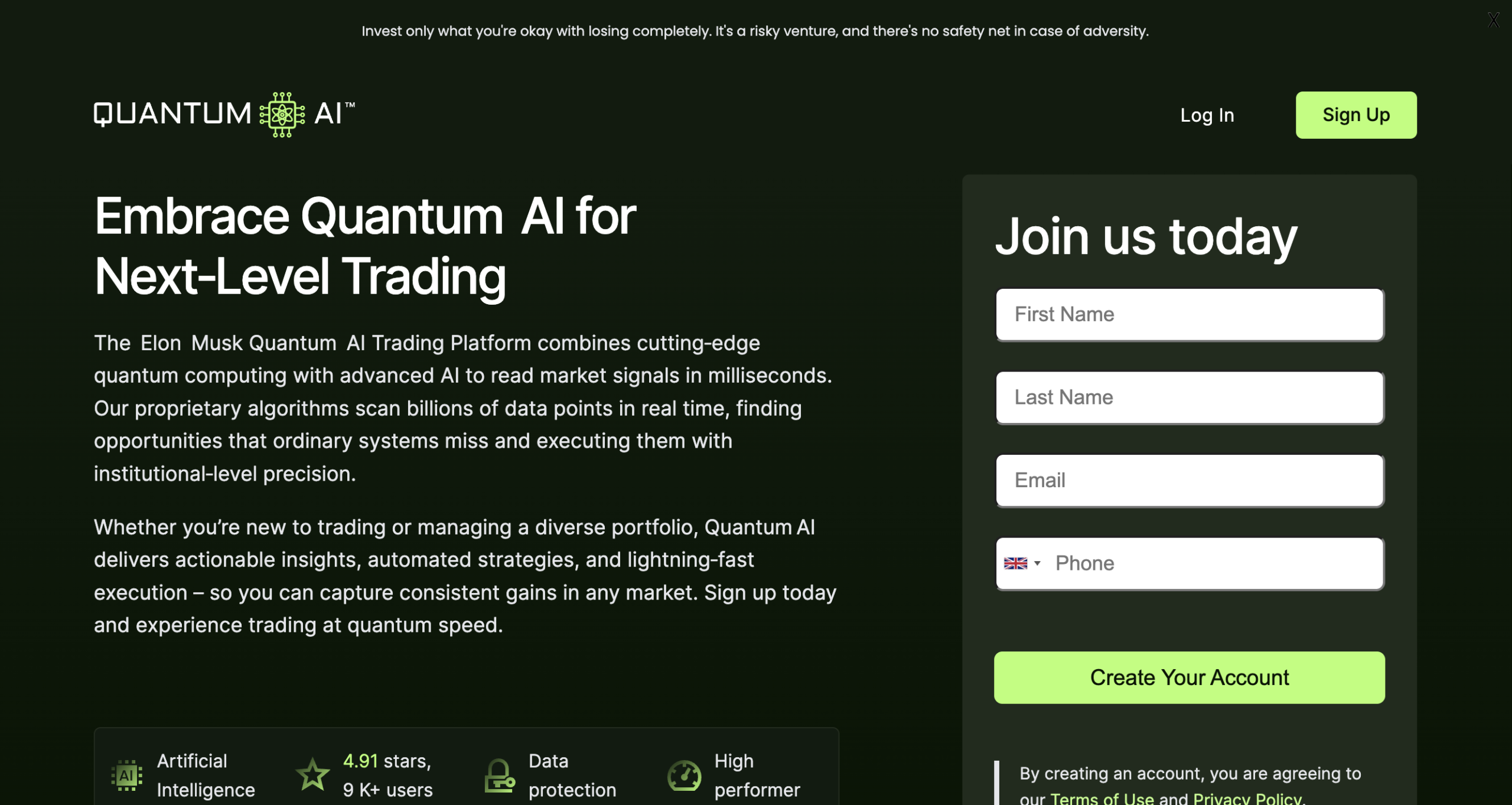 Elon Musk AI Trading website homepage screenshot