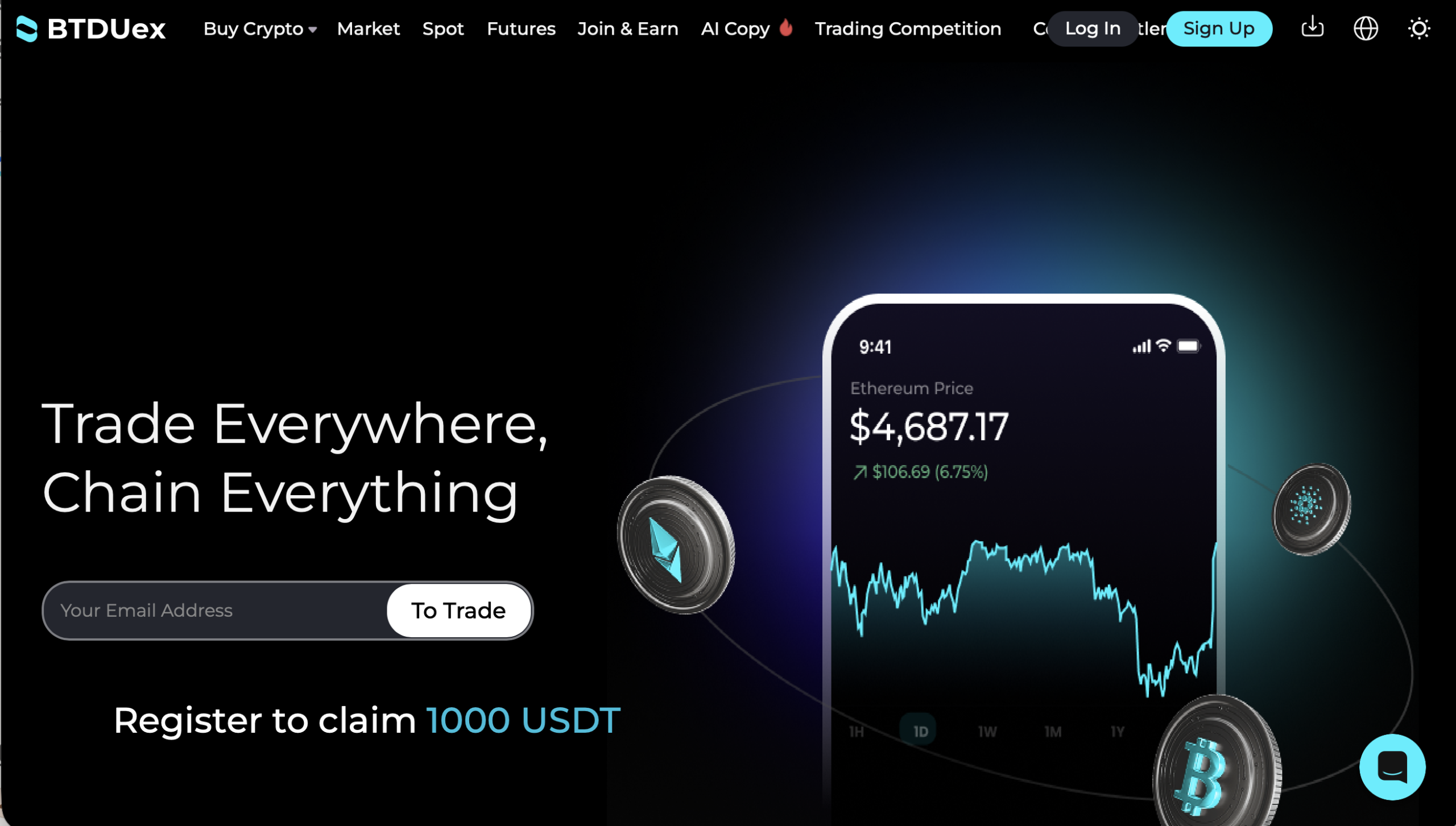 BTDUex website homepage screenshot