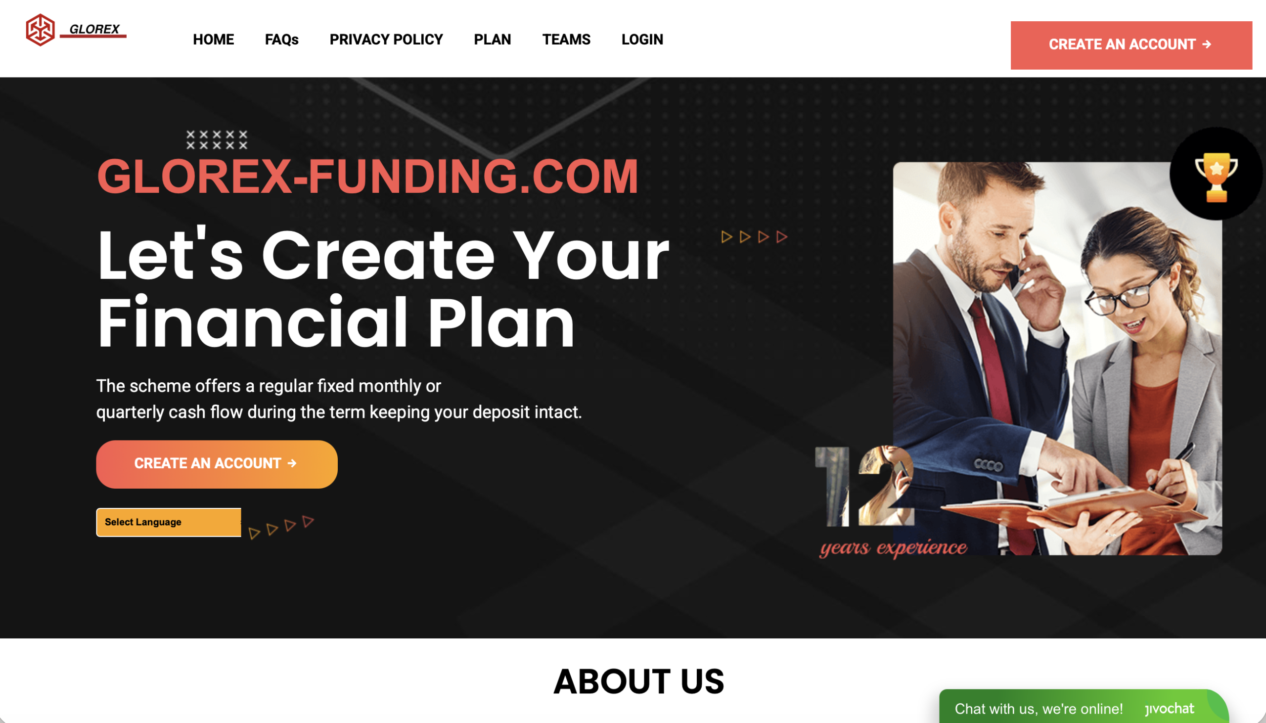 glorex-fundingltd.com Glorex Funding website homepage screenshot