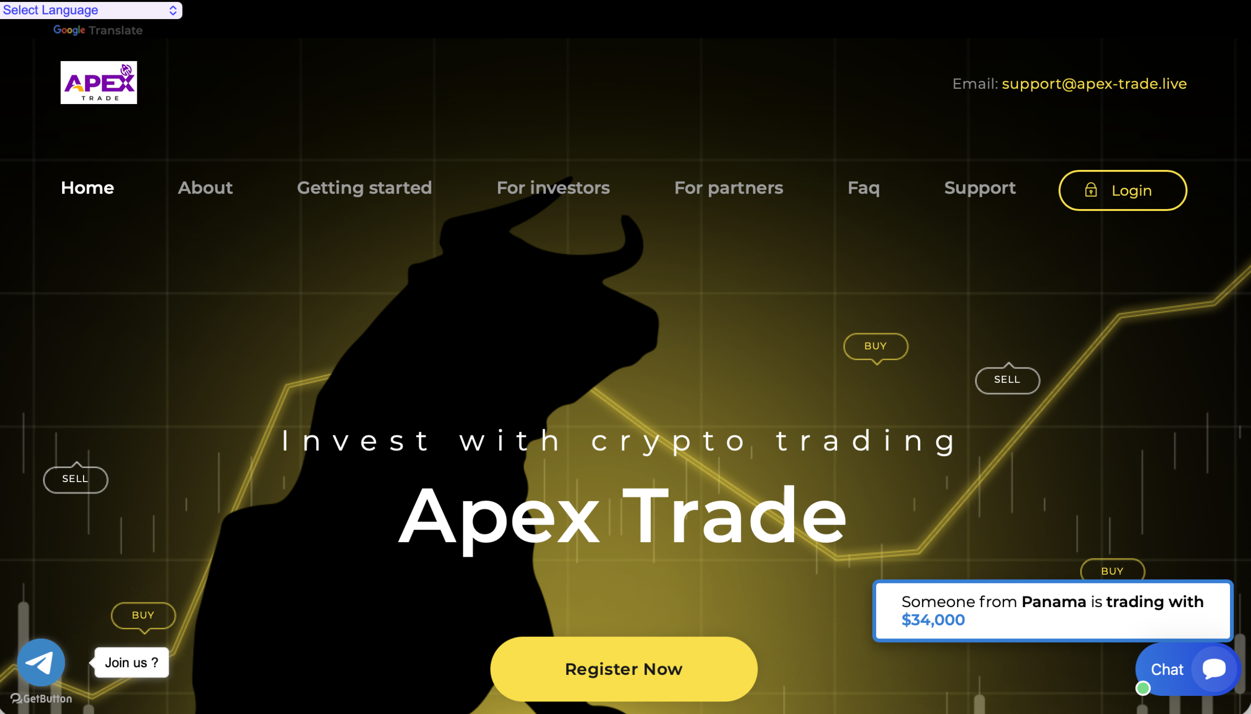 Apex Trade website homepage screenshot