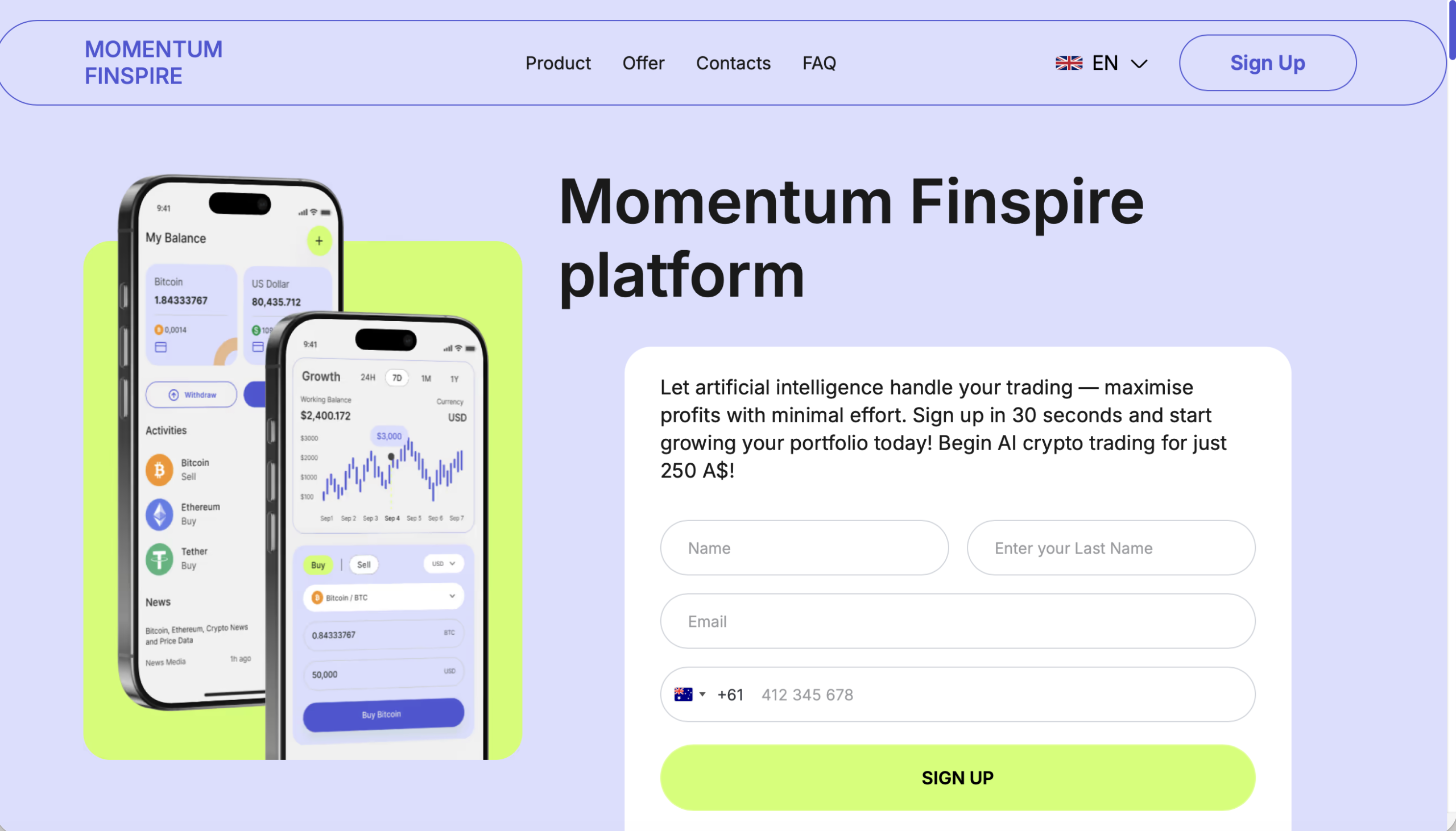 Momentum Finspire website homepage screenshot